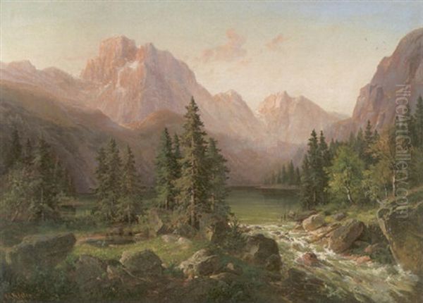 Seelandschaft Aus Den Tiroler Alpen by Carl Georg Koester