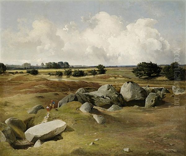 Weite Bachlandschft In Norddeutschland Mit Einem Hunengrab by Paul Koester