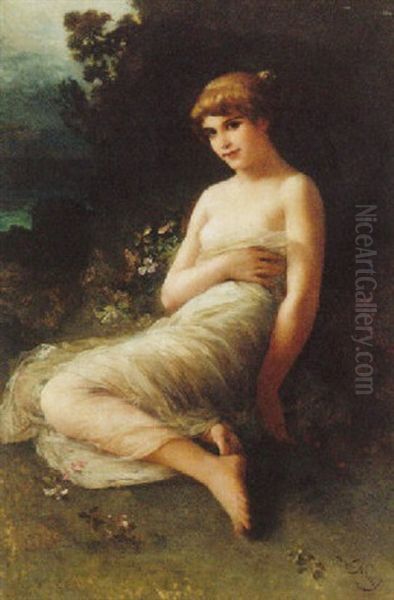 A Young Maiden Seated On A Woodland Floor by Wilhelm Kray