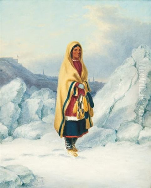 Young Lorette Indian On The River Before Quebec by Cornelius David Krieghoff