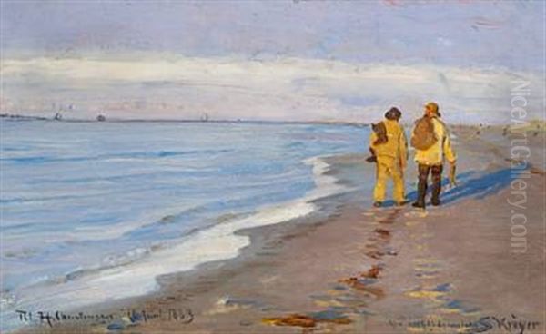 Evening With Two Fishermen At Skagen Beach by Peder Severin Kroyer