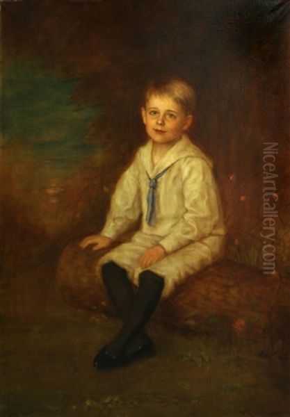 A Portrait Of A Boy, Full-length, Seated In A Landscape by Otto Von Krumhaar