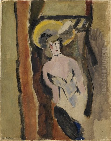 Woman In A White Dress With Yellow Hat by Walt Kuhn