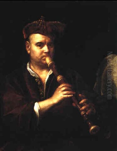 Portrait Of A Man Playing A Recorder by Johann (Jan) Kupetzki