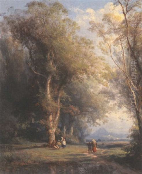 Figures On A Track In A Wooded Landscape by Charles Euphrasie Kuwasseg