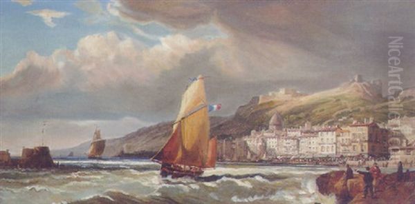 A French Sailing Boat Leaving Port by Charles Euphrasie Kuwasseg