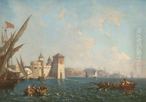 Ansicht Von Istanbul Mit Einer Festungsanlage Und Der Hagia Sophia Im Hintergrund by Charles Labor