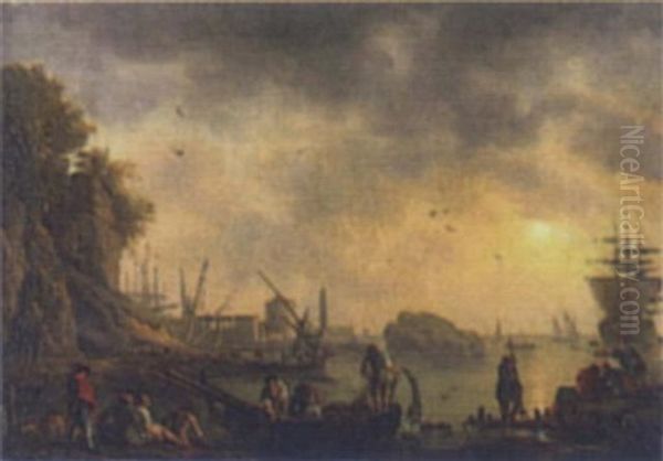 Harbor With Fishing Boats by Charles Francois Lacroix