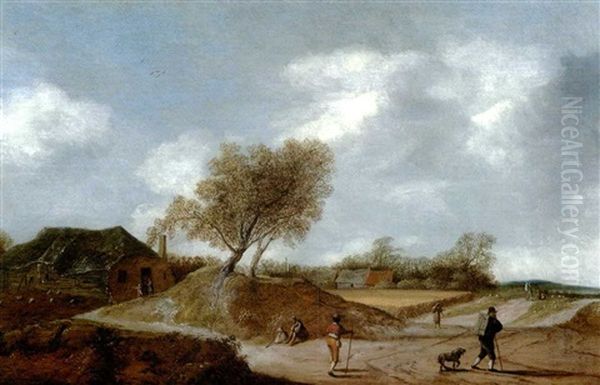 Landschaft Mit Bauernhausern Und Figurenstaffage by Reynier Van Der Laeck