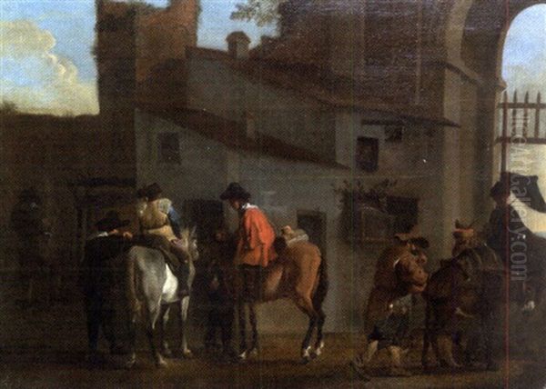 Cavaliers Dans Une Cour D'auberge by Pieter Jacobsz. van Laer