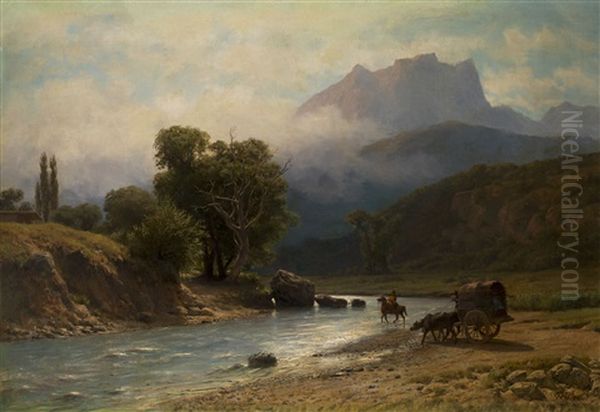 Crossing The River In The Caucasus Mountains by Lev Felixovich Lagorio