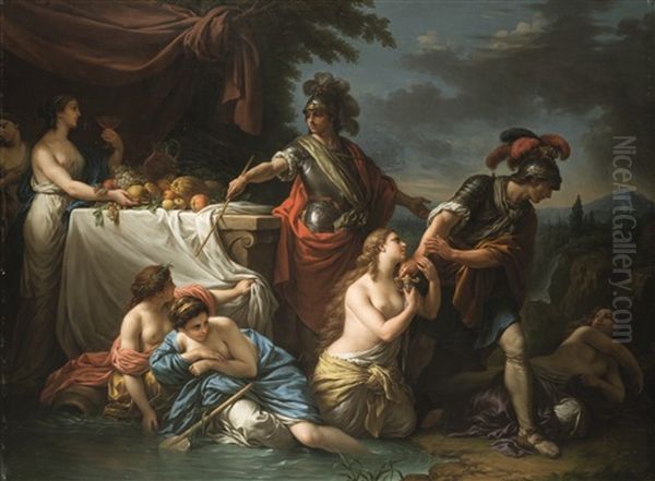 Charles And Ubalde, Surrounded By Nymphs On Their Way To Rescue Renaud From The Palais D'armide by Louis Jean Francois Lagrenee