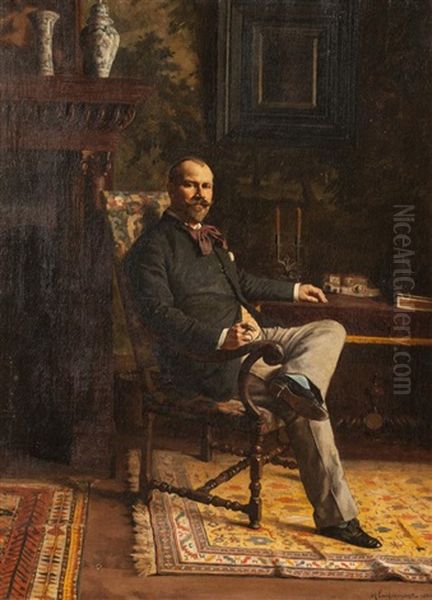 Portrait Of Gentleman With Cigar by Henri Adolphe Laissement