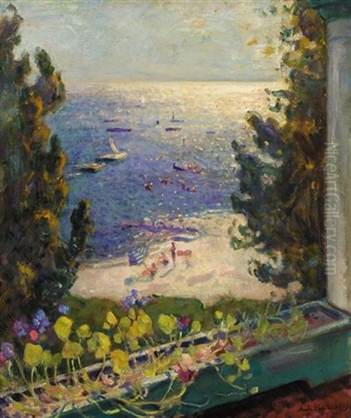 Terrace Overlooking The Beach, Long Island by Arnold Borisovich Lakhovsky