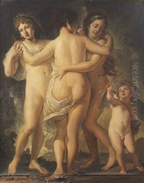 The Three Graces With Cupid by Johann Baptist Lampi the Younger