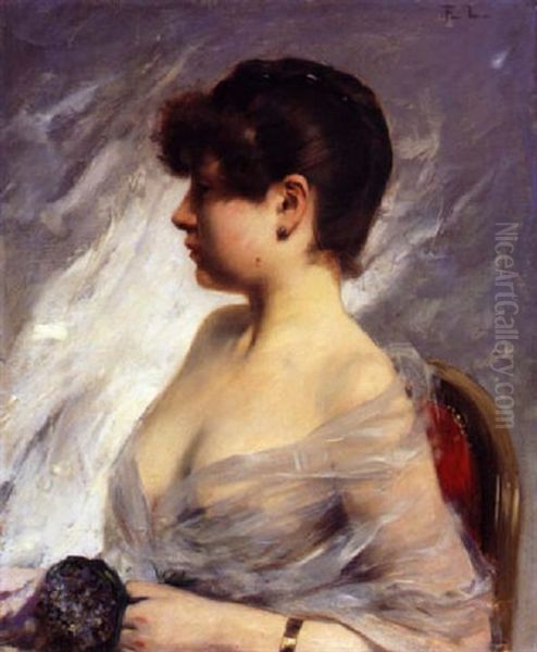 Jeune Femme Au Bouquet De Violettes by Pierre (Desire Eugene) Franc Lamy