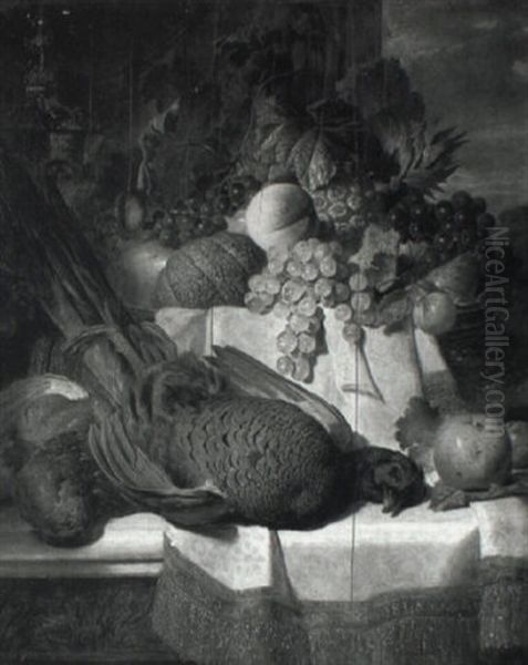 Still Life With Fruit And Phesant by George Lance