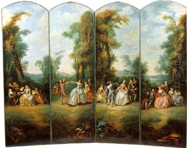 Scene Galante Dans Des Paysages Boises by Nicolas Lancret