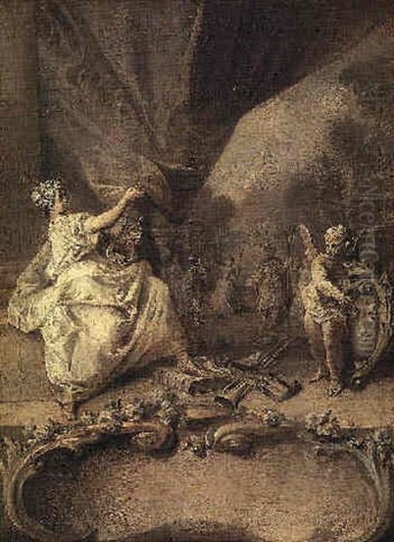 Allegorie De La Musique Decouvrant Un Angelot Tenant Les Armes De France by Nicolas Lancret