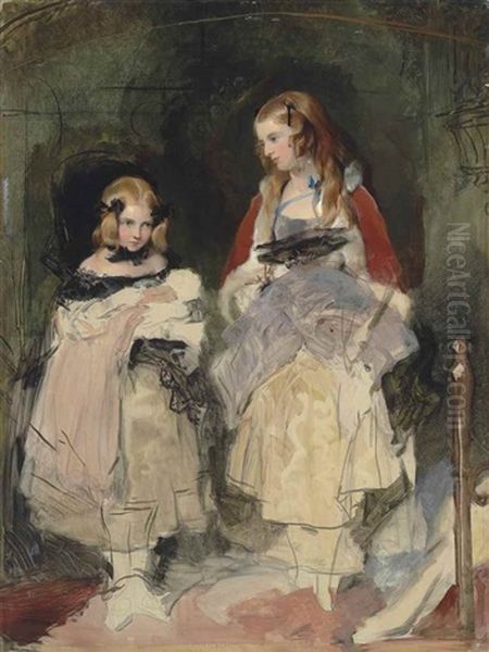 Double Portrait Of The Hons Mary Isabella And Cecile Katherine Carington, Unfinished by Sir Edwin Henry Landseer