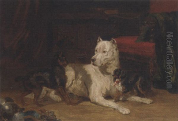 Dogs In An Interior by Sir Edwin Henry Landseer