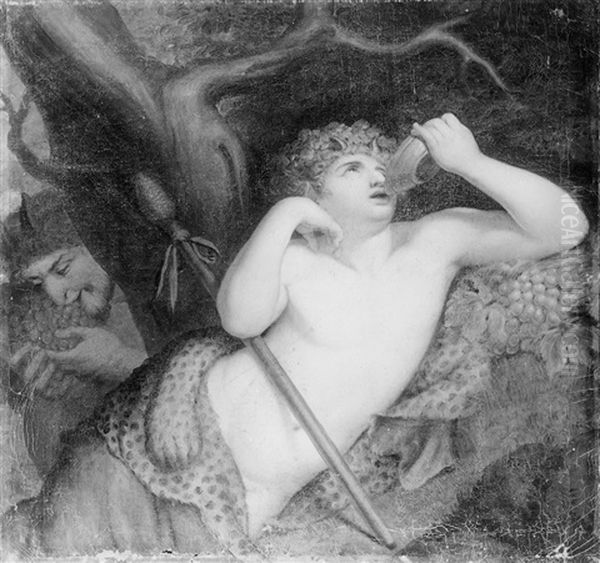 Weintrinkender Bacchusknabe Mit Einem Satyr by Johan Josef Langenhoeffel