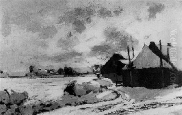 A Farm In A Snowlandscape by Frans Langeveld