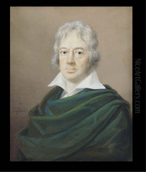 A Gentleman, Of The Erdody Family (?), In White Shirt And Green Cloak Draped Over His Left Shoulder by Josef Lanzedelly the Elder