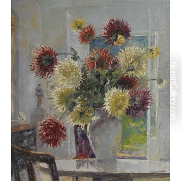 Still Life Of Chrysanthemums by Georgi Alexandrovich Lapchine