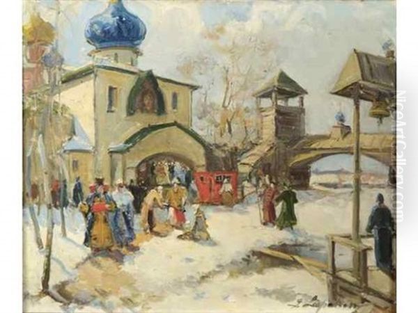 La Sortie De L'eglise by Georgi Alexandrovich Lapchine