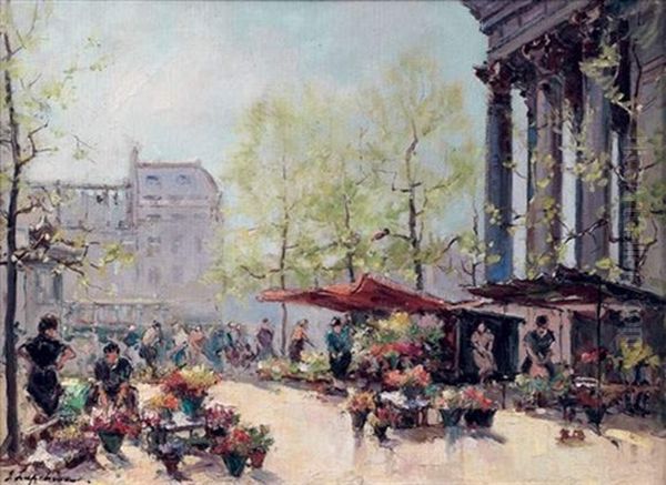 Le Marche Aux Fleurs, Place De La Madeleine by Georgi Alexandrovich Lapchine