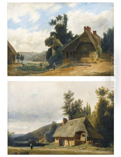 Chaumiere Dans La Campagne (pair) by Louis Auguste Lapito