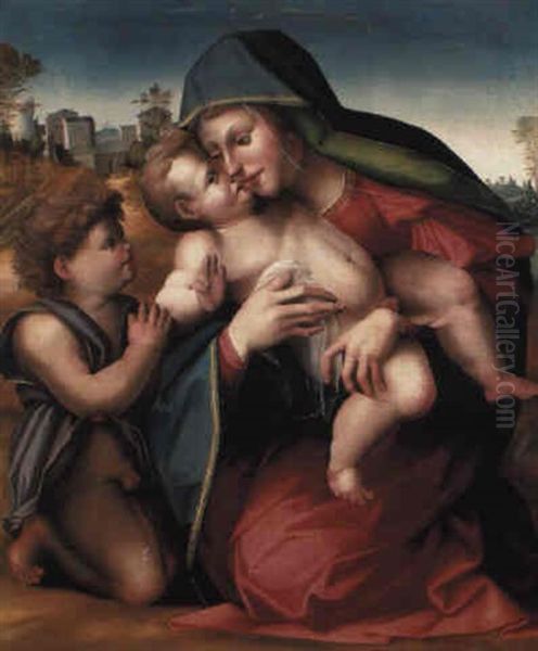 The Madonna And Child With The Infant St. John The Baptist by Giovanni Di Lorenzo Larciani