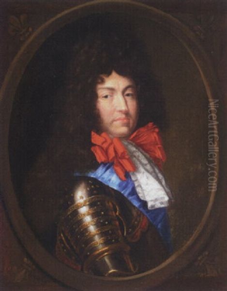 Portrait Of A Gentleman Wearing Armour And Blue Sash by Nicolas de Largilliere