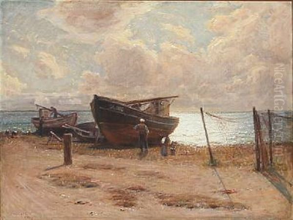 Coastal Scene With Boats On The Beach In Sunlight by Hugo Valdemar Larsen