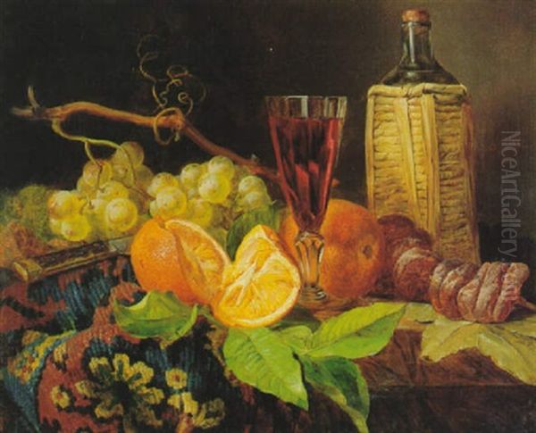 Still Life With Grapes, Figs And Oranges by Josef Lauer