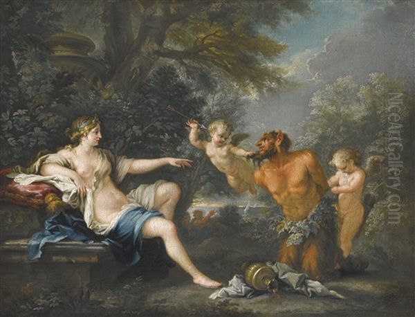 A Satyr Held By Two Putti Before Venus by Filippo Lauri