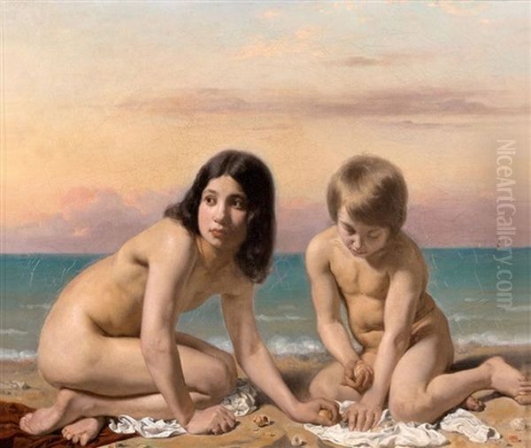 Enfants Jouant Avec Des Coquillages by Louis-Victor Lavoine