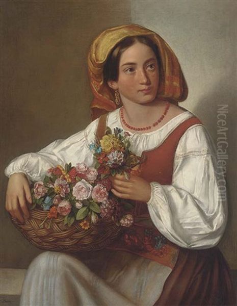 A Ciociara Flower Seller by Joseph Lavos