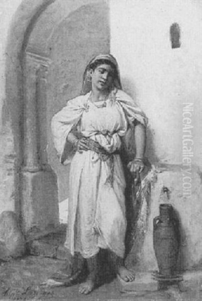 An Arab Girl By A Fountain by Jean Raymond Hippolyte Lazerges