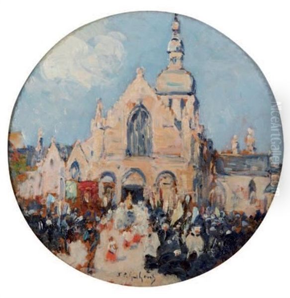 Procession A Dinard Devant L'eglise Saint Enogat by Fernand Marie Eugene Legout-Gerard