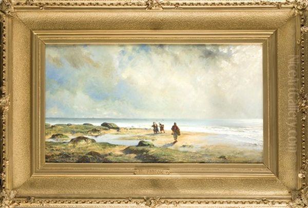 Stimmungsvolle Strandpartie Mit Krebs- U. Muschelsammlern by Henri Lehon