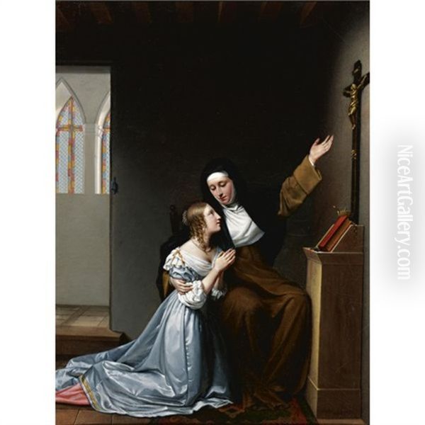 Madame De La Valliere Giving Instruction In Piety To Her Daughter Mlle. De Blois by Sophie Lemire