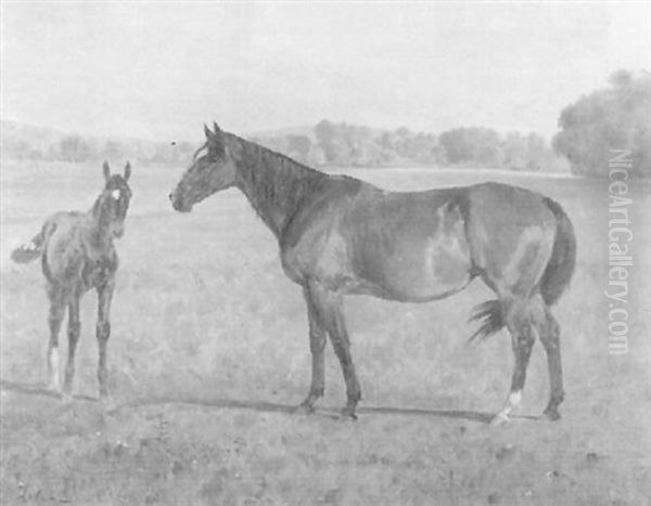 Jument Et Son Poulain by Ernest (Marie-Joseph-E.) Lenail