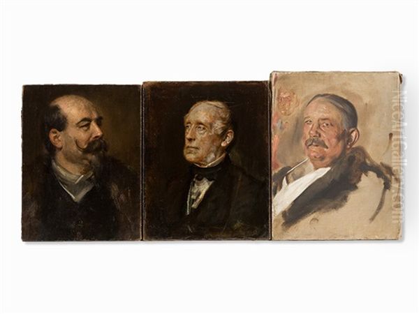 3 Men's Portraits by Franz Seraph von Lenbach