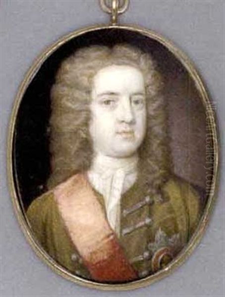 A Knight Of The Order Of Bath, In Moss-green Coat With Silver Button Loops, White Cravat, Wearing The Breast Star And Red Sash Of The Order Of Bath, Full-bottomed Powdered Curling Wig by Bernard (Goupy) Lens III