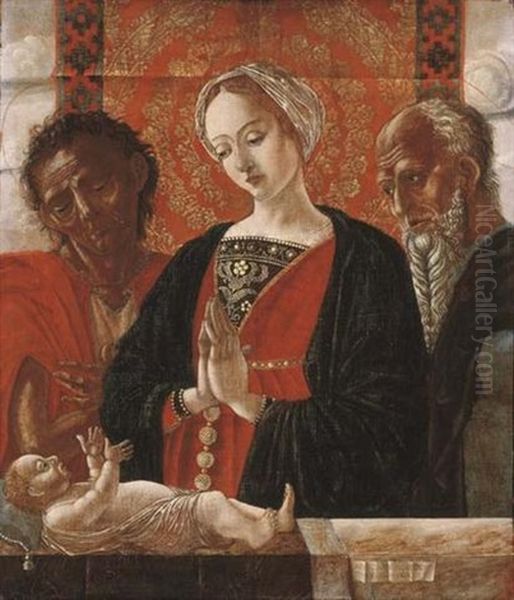 The Madonna And Child With Saint John The Baptist And Another Saint by Antonio (Da Crevalcore) Leonelli