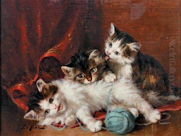 Trois Chatons Jouant Avec Une Pelote De Laine by Jules Leroy