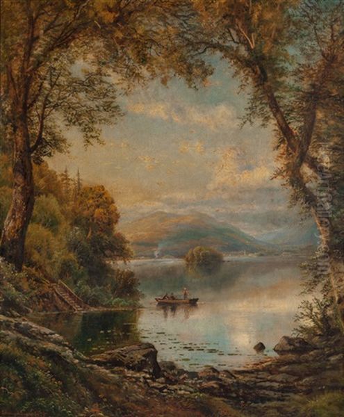 Lake Landscape With Fishermen by Edmund Darch Lewis