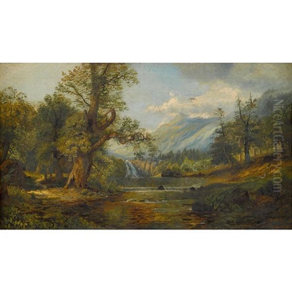 Mountain Landscape With Waterfall by Edmund Darch Lewis